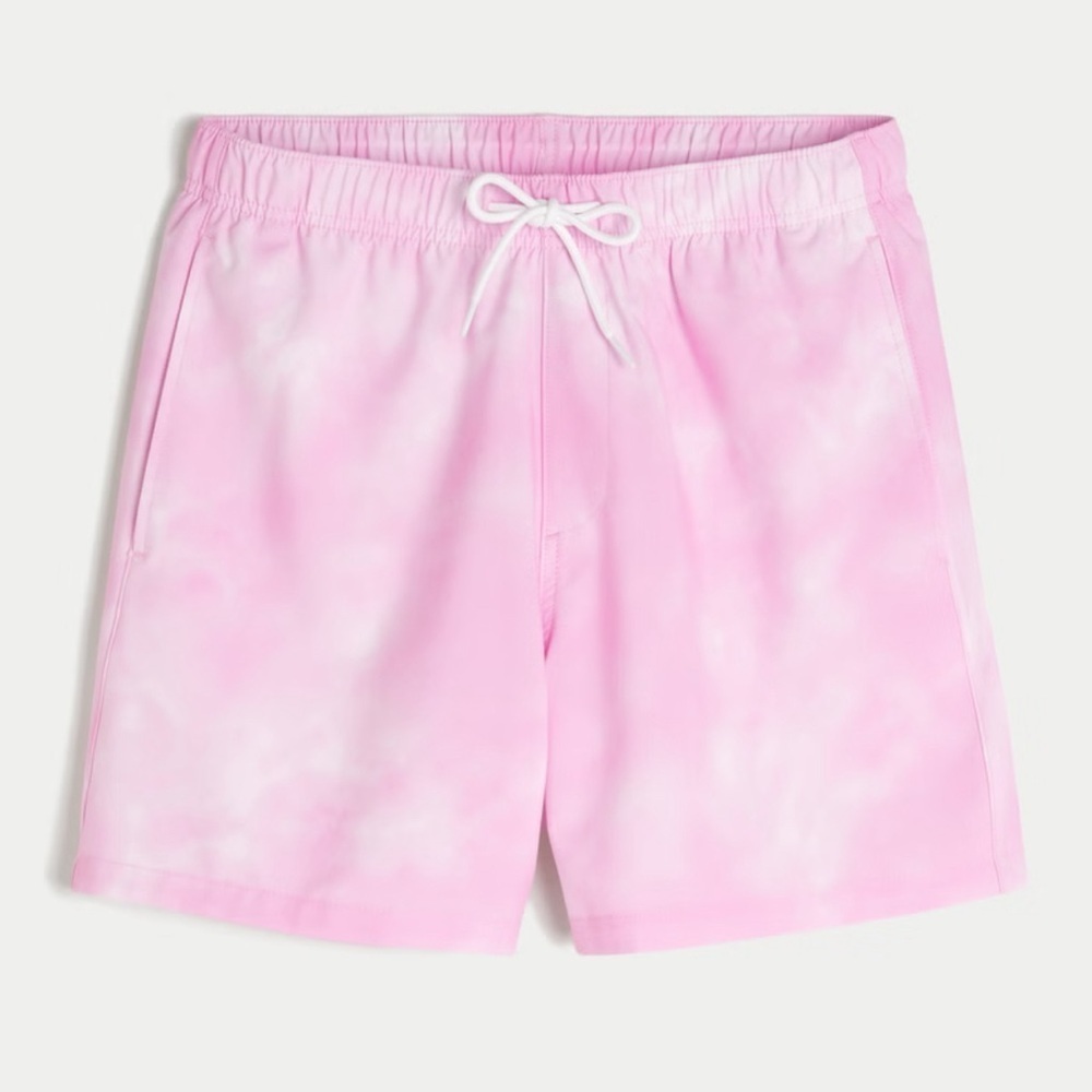 Hollister Mid-Thigh Volley Swim Trunks Mens Size Medium Pink Tie Dye Beach Swim